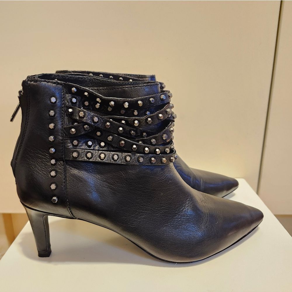 Ash "Dangerous" Black Nappa Leather Studded Strap Ankle Boots Sz.8/38 Ret. $330